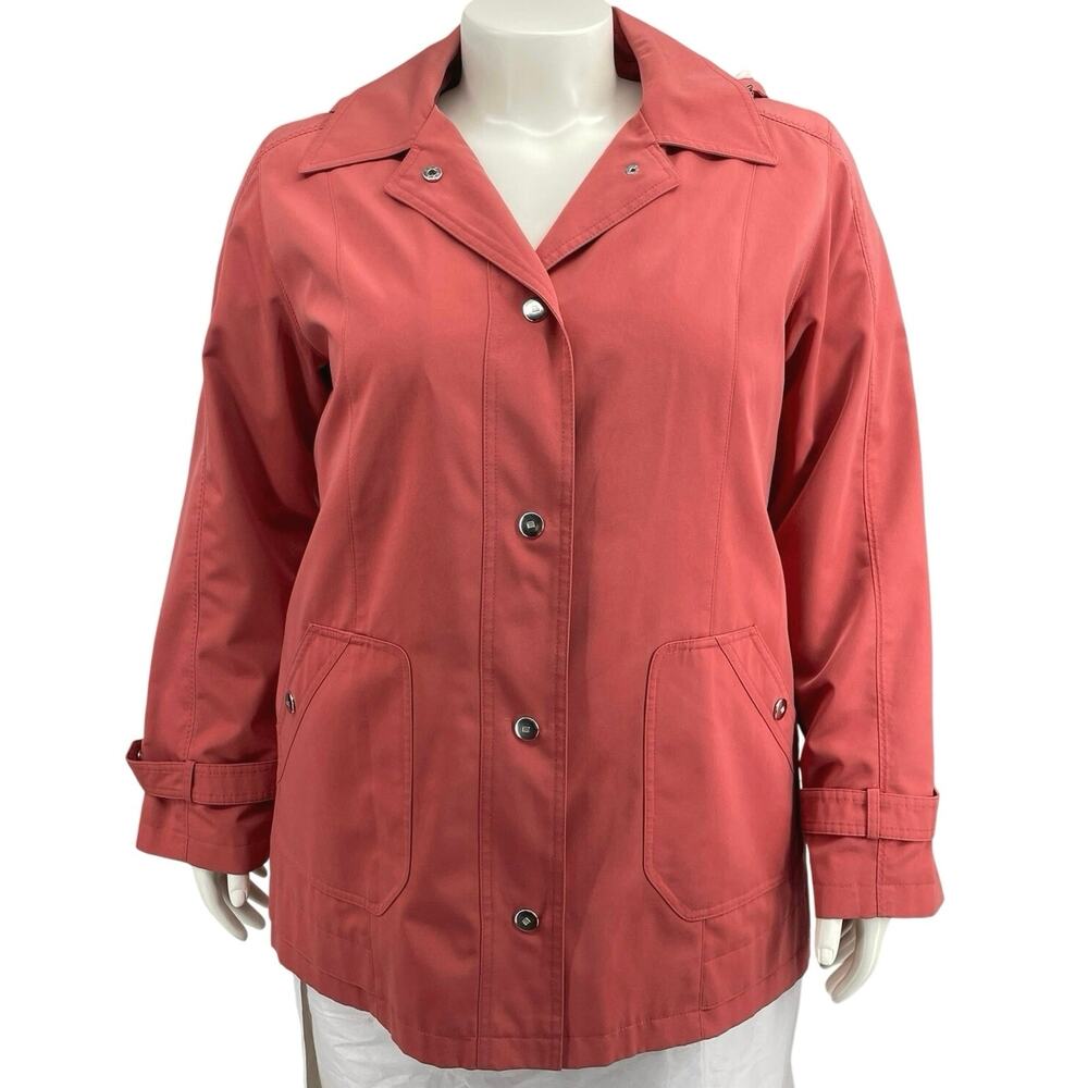 Gallery Women Dusty Coral Casual Jacket Removable Hood Rain Coat Snap Up LS XL